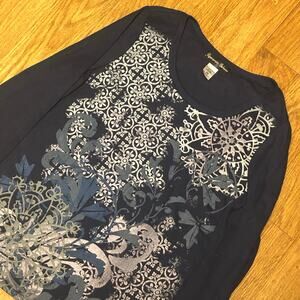 Appropriate Behavior Blue Gray Graphic Long Sleeve Ribbed Shirt Size 1X (16W)